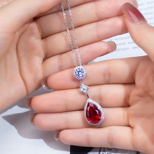 Collar de Plata Fina con Corindón Rojo de Primera Calidad, Corte Pera de 10x15mm, Modelo MSN-654 de Messi Jewelry, para Fiesta/Mujer - Product Image 4
