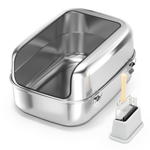 Caja de Arena para Gatos Moderna de Acero Inoxidable, Diseño <span class=keywords><strong>Abierto</strong></span>, Gran Capacidad, Fácil de Limpiar, para Inodoro de Gatos - Product Image 3