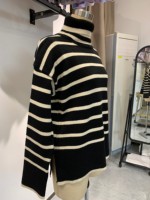 Pulls pour femmes 2024 pull à col roulé ample côtelé noir et blanc rayé tricoté long pull pour les femmes