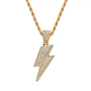 RQ 18k Gold Plated Lightning Bolt Flash Necklace Thunder Necklace Men Zircon Dainty Charm Pendant Chain Lightning Necklace