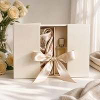 Boîte cadeau rigide à double ouverture, boîte mate ivoire avec ruban et nœud pour coffret cadeau de parfum, écharpe, cadeaux de fête
