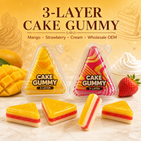 Permen Gummy Kue Segitiga 3 Lapis Grosir, Bentuk Irisan Kue, Kenyal Lembut, 3 Rasa Buah Mangga Stroberi