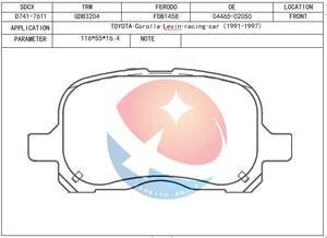 Sdcx Remblok D741-7611/Gdb3204/Sp1270/D2216/04465-02050 Voor <span class=keywords><strong>Toyota</strong></span> Corolla E11/ Compact / Estate - Product Image 2