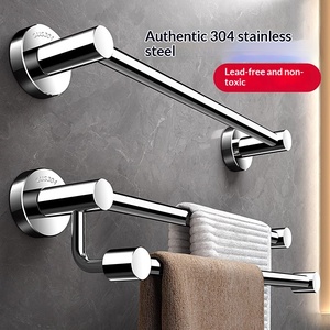 Portasciugamani singolo/doppio con fori, finitura lucida, installazione autoadesiva senza foratura, design <span class=keywords><strong>moderno</strong></span> per bagno - Product Image 1
