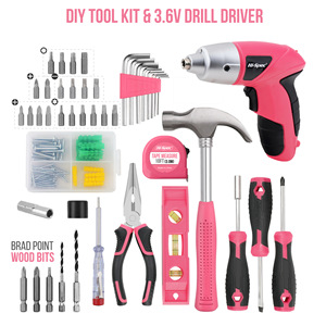 <b>PINK</b> 46 Piece 4V Lithium Electric Screwdriver <b>Set</b> With Hammer Home Use <b>Tool</b> Kit - Product Image 2