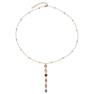 สร้อยคอจี้สแตนเลสทรงยาวหรูหรา ประดับเพชรซิร์คอนหลากสีรูปหัวใจ พร้อมพู่ห้อย ไม่ลอกสี - Product Image 5