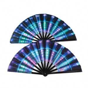 Rainbow Pattern Custom Printed Folding Hand <b>Fan</b> Clack Hand <b>Fan</b> With Logo <b>Large</b> Rave Bamboo Hand <b>Fan</b> for Festival Gift - Product Image 1