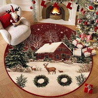 Tapis rond en velours de Noël et d'Halloween, style dessin animé de Noël, résistant aux taches, résistant à l'usure et facile à nettoyer