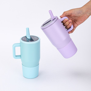 Venta al por mayor 20oz Handy Ice <span class=keywords><strong>Bully</strong></span> Cup 304 termo aislado de acero inoxidable taza de coche con asa plegable vaso de viaje de paja - Product Image 6