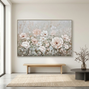 Peinture à l'huile florale moderne faite à la main sur <span class=keywords><strong>toile</strong></span>, art mural abstrait de <span class=keywords><strong>pivoine</strong></span> rose pour le salon, la chambre à coucher, la décoration de la maison - Product Image 3