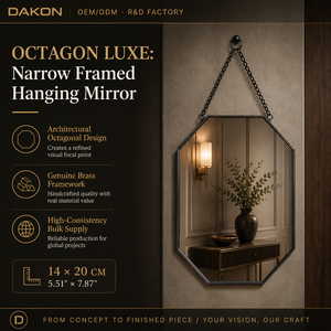 Mini Specchio Ottagonale in Ottone, Decorazione <span class=keywords><strong>da</strong></span> <span class=keywords><strong>Parete</strong></span> Geometrica, Cornice in Metallo Oro Antico 140x215mm, Piccolo Accessorio Moderno per Hotel e Casa - Product Image 1