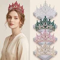 Diadème de Mariée de Luxe en Cristal Rose, Vert, Rouge Champagne et Blanc, Couronne de Strass pour Mariage, Concours de Beauté, Quinceañera, Accessoires Cheveux Femme