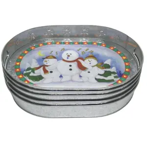 아연 도금 된 금속 플라토 크리스마스 패턴 접시 트레이 철 라운드 사용자 지정 실버 음식 플레이트 컨테이너 Bandeja Vajillas