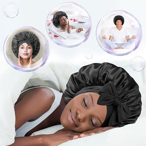 <span class=keywords><strong>Bonnet</strong></span> en satin de soie avec logo personnalisé en gros pour dormir <span class=keywords><strong>Bonnet</strong></span> de cheveux doublé en satin double couche avec bandeau de cravate pour femmes cheveux bouclés - Product Image 6