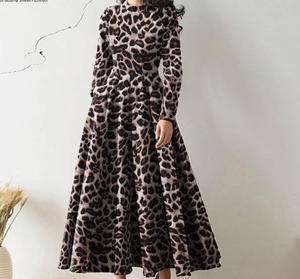 Nueva Primavera/Verano <span class=keywords><strong>EBay</strong></span> manga larga cuello redondo estampado de leopardo elegante y elegante vestido de gama alta - Product Image 6