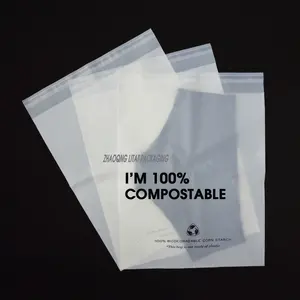 100% PLA biodegradable de almidón de maíz bolsas compostables de embalaje de prendas de vestir con grifo adhesivo