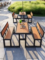 Ensemble de table à manger intégrée, cour, jardin, parc en plein air, chaises de loisirs imperméables, mobilier d'extérieur, tables de jardin de villa, chaises