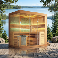 Sauna infrarouge traditionnel 4 personnes à succès, pour extérieur, avec poêle à bois et panneau de commande intelligent