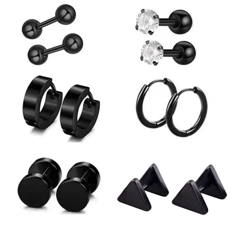 G2299 grosir baja Titanium hitam anting Set pria Huggies Hoop Zircon Stud mode perhiasan anting-anting