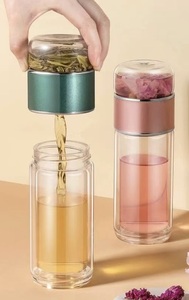 Bouteille d'<span class=keywords><strong>eau</strong></span> en verre à double paroi Infuseur <span class=keywords><strong>Filtre</strong></span> Gobelet à thé Tasse de voyage colorée Vasos De Vidrio - Product Image 2