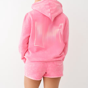 Ensemble de survêtement décontracté deux pièces écologique pour femme, style délavé à l'acide, comprenant un haut court oversize et un short - Product Image 2
