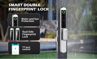 Serrure de porte intelligente en aluminium mince, étanche, double face, avec empreinte digitale, Ttlock, double crochet, multipoints, pour porte grillagée