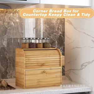 Wooden Bread Box Double Layer Flip Top Storage For <b>Kitchen</b> Countertop Bamboo Bread Keeper With Cover - Product Image 3