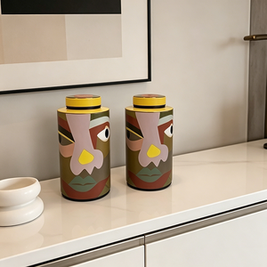 Recipientes de Cerámica Geométricos con Diseño Abstracto Moderno de Mediados de <span class=keywords><strong>Siglo</strong></span>, con Tapas Coloridas, para Decoración de Mesa de Galería - Product Image 2