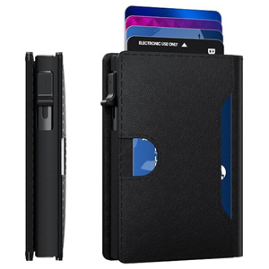 Anti-theft RFID Men's <b>Wallet</b> Ultra-thin Carbon Fiber Multi-card Slot Card Holder Portable Flip-top Pop-out <b>Metal</b> Card Holder - Product Image 1