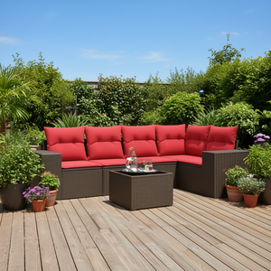 Ensemble de canapés d'extérieur en polyrotin marron, 6 pièces, avec coussins, meubles de patio, design moderne et contemporain - Product Image 2