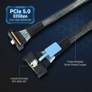 Lung Kay ผลิตสาย PCIe 5.0 mcio ความเร็วสูง8i กับ SFF-8654 90 ° 74Pin เซิร์ฟเวอร์สายเคเบิลข้อมูล Gen5สอดคล้องกับ - Product Image 1
