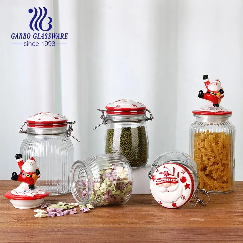 Juego de tarros de Papá Noel de cristal pintados a mano, novedad de Navidad blanca y roja, tarro de galletas de cristal perfecto para almacenamiento de gran capacidad extra festivo