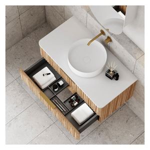 Mueble de Baño de Madera Maciza con Acabado en Madera Clara Personalizado, con Panel de Puerta de Madera Maciza, Estilo de Muebles de Baño - Product Image 5