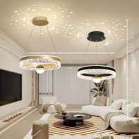 Lustre LED moderne doré, design ciel étoilé lune et étoiles, suspension réglable en hauteur, 75W, 50cm, 3 couleurs changeables pour chambre à coucher