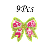 Patch brodé personnalisé DIY imprimé léopard, rose et vert, avec nœud exquis, pour décoration de doudoune et sac à dos