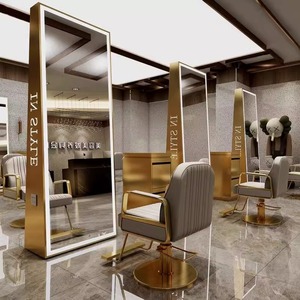 Espejo de Acero Inoxidable Dorado de Doble Cara para Peluquería, Diseño Moderno, Espejo Dorado para Salón de Belleza - Product Image 5