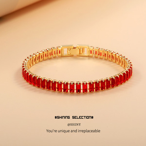 Fashion Beaded <b>Bracelet</b> <b>Red</b> Zircon Gold Plated Channel Setting Gift Jewelry Women's Accessory - Product Image 1
