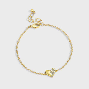 Nouveauté Bracelets à breloques tendance, design minimaliste, plaqué or 18 carats PVD, cœur en zircon, maillons fins, style bohème, unisexe - Product Image 1