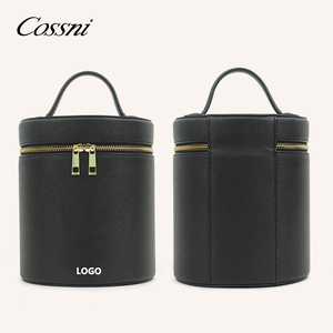 COSSNI Nova Chegada Rodada Saco Cosmético Couro Mini Vanity Case Moda Viagem Maquiagem <span class=keywords><strong>Bag</strong></span> com Espelho - Product Image 3