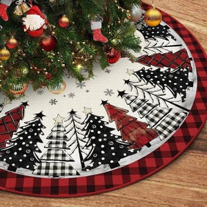 Jupe de sapin de Noël YUELIAN rouge et noire avec flocons de neige pour la décoration des fêtes - Product Image 1