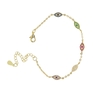 Nuevo Juego <span class=keywords><strong>de</strong></span> 5 Pulseras <span class=keywords><strong>de</strong></span> Cadena con Dijes <span class=keywords><strong>de</strong></span> Ojo Turco, Micro Pavé, Coloridas, con Circonitas Cúbicas, Lindas y Encantadoras - Product Image 4