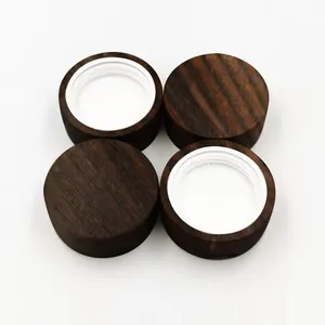 US Warehouse Available LOW MOQ black/brown Screw Bamboo Caps Glass Cream Jar Lid Cheaper Plastic Jar Wooden Lids for 15g 30g Jar