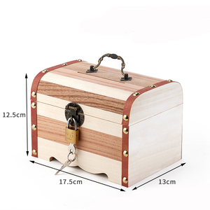 Salvadanaio in Legno Stile Retrò, Scatola Sicura per Monete, Baule del Tesoro in Legno Stile Antico per Risparmiare <span class=keywords><strong>e</strong></span> Organizzare Gioielli - Product Image 1