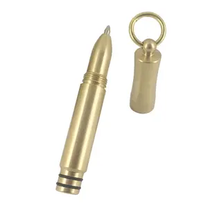 ACMECN Original Design 69mm Mini Brass Ballpoint Pen Hand-made Portable Pocket Ball Pen with Key Ring Cute Small Short Gold Pen