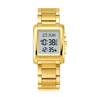 Montre de prière numérique musulmane Azan à prix d'usine, montre-bracelet Adhan en acier pour homme, montre de luxe étanche pour homme, montre de prière islamique Athan