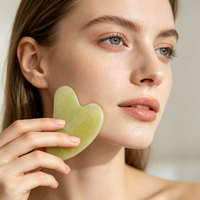 Planche de massage Gua Sha en jade naturel en forme de cœur pour drainage lymphatique facial, anti-âge, soin de beauté, grattoir Gua Sha pour lifting cutané