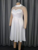 Robe décontractée pour femme, taille plus, blanche, mi-longue, formelle, à col montant, patchwork, manches longues en maille, dos nu, style A