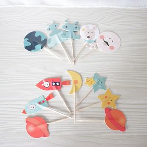 Space Theme Cupcake <b>Toppers</b> 24 Pack <b>Birthday</b> Party Decorations Paper Cake Flags For Kids Dessert Table - Product Image 3