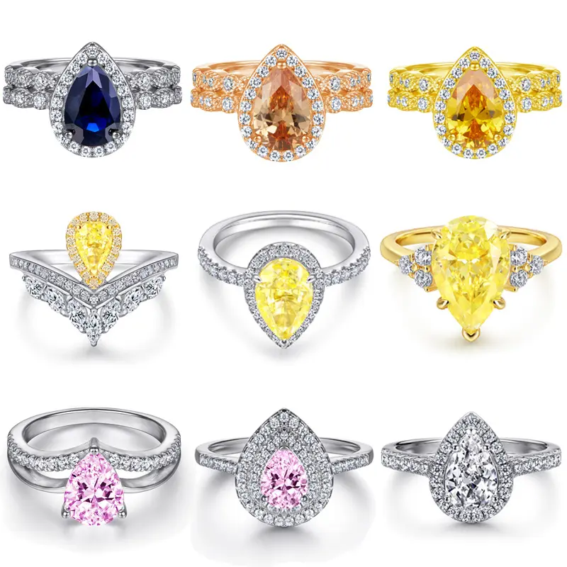 Fashion Trendy Zircon Engagement Ring 925 Jewellery Women Rhodium Plated Moissanite Stone Rings 925 Silver Wedding Rings