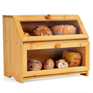Boîte à pain en bambou MZY à double couche, armoire de rangement en bois avec porte en verre pour la cuisine et la maison - Product Image 5